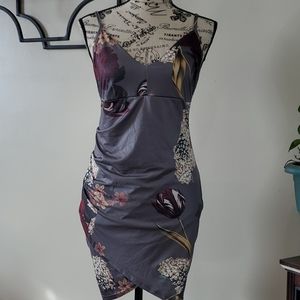 Floral Sleeveless Dress - Gray and Purple